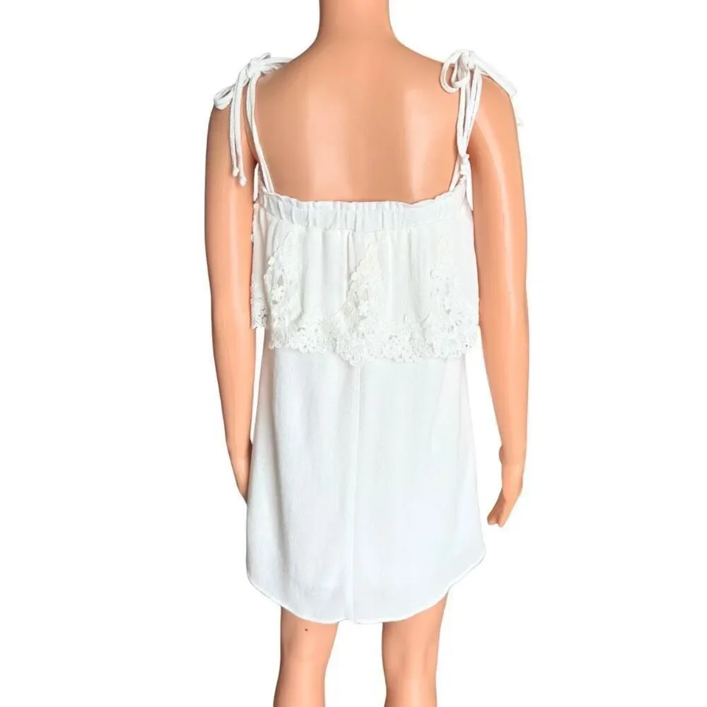 Stone Cold Fox Muriel White Lace Ruffle Strapless Mini Dress Medium Boho Fairy